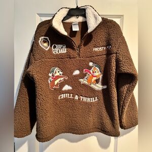 Disney Chip & Dale Chill & Thrill Sherpa Pullover Women Small Brown 1/4 Zip